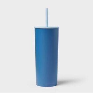 Sun Squad 24 oz Blue Plastic Tumbler with Straw Reusable Cup NWT